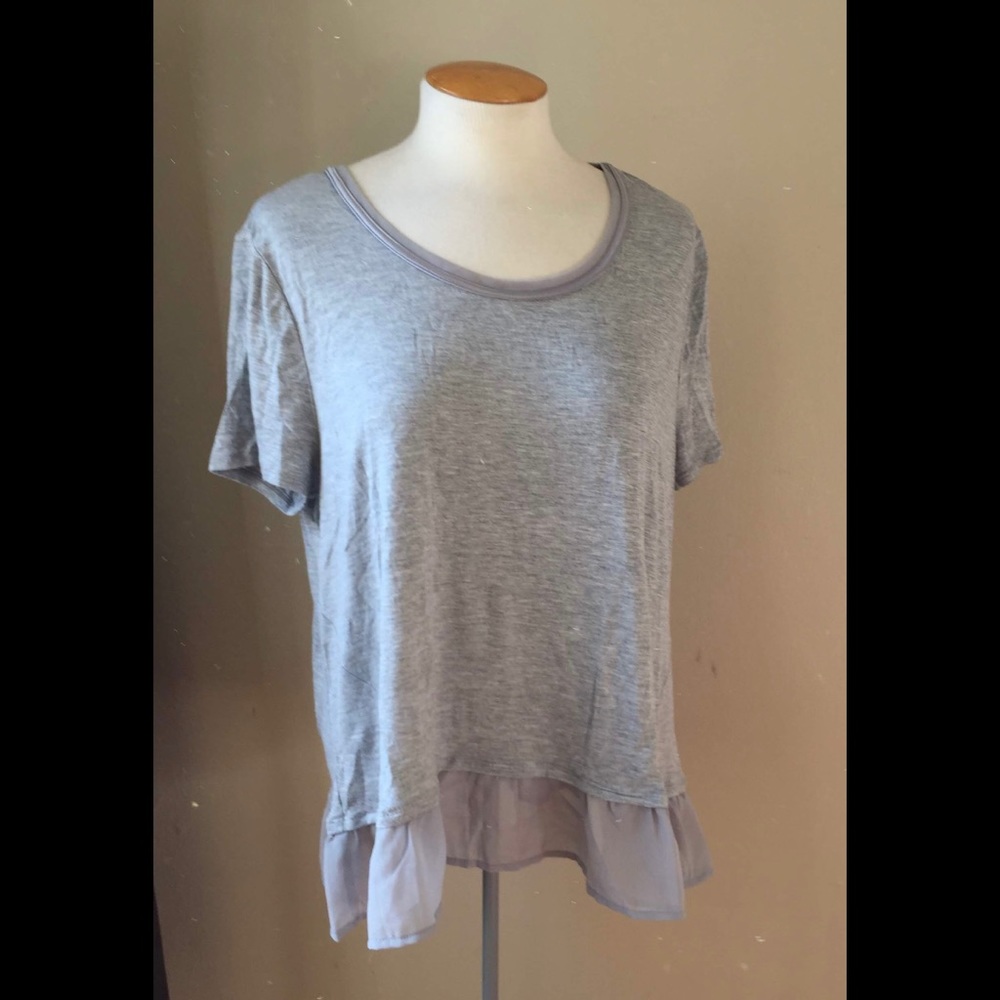 3/$30 Ruffle lace trimmed Grey Blouse